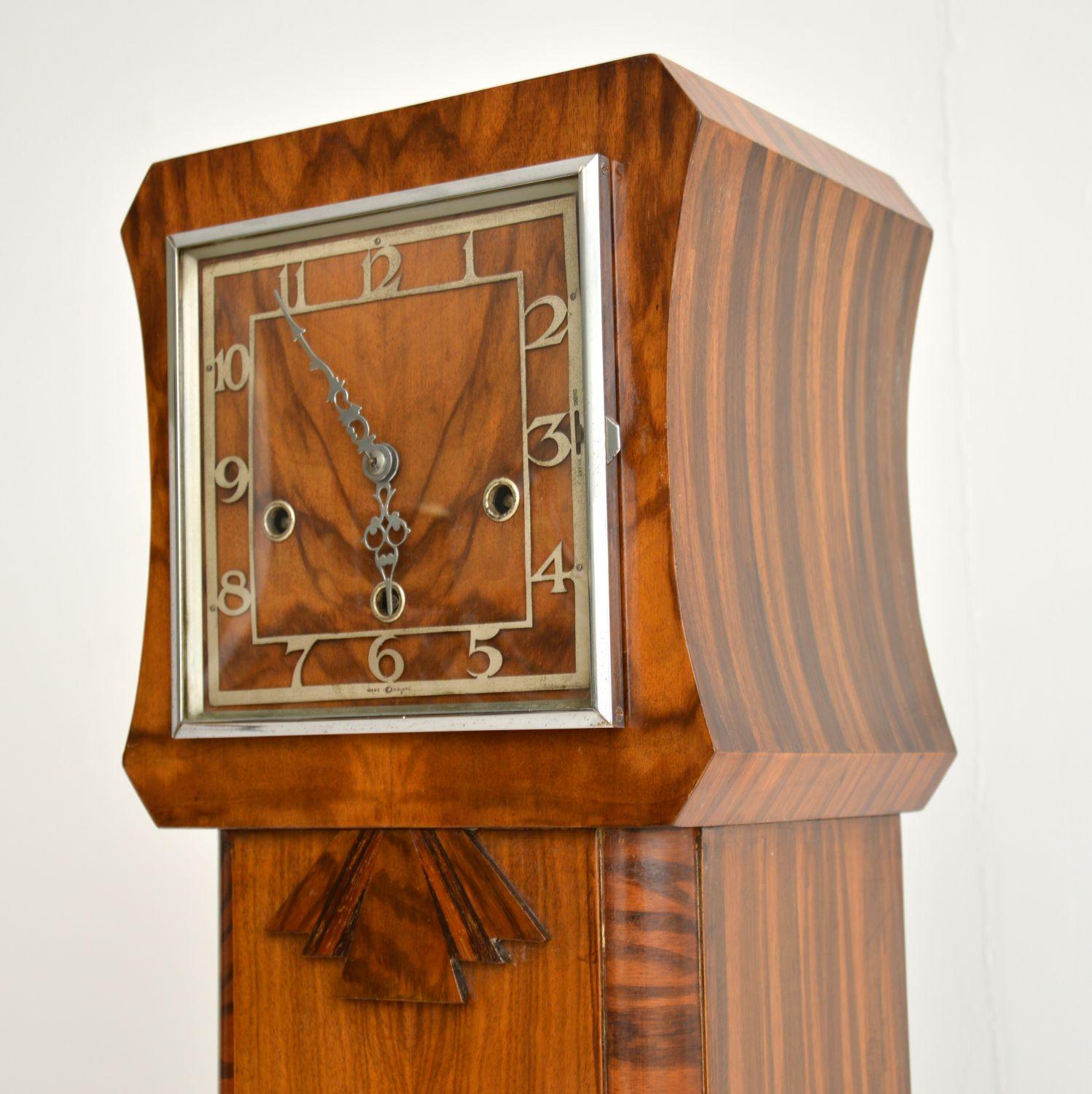 1930's Art Deco Walnut Long Case Grandmother Clock 2