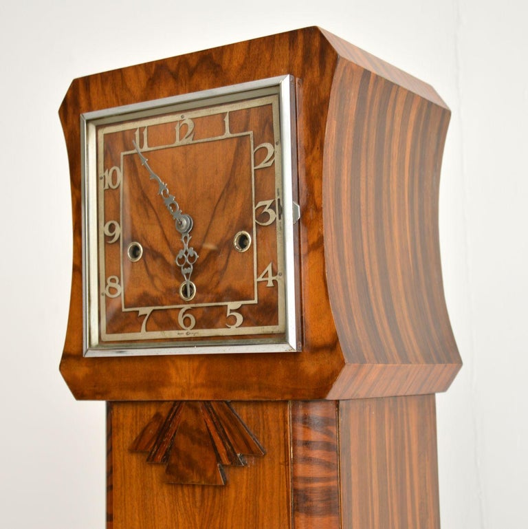 1930's Art Deco Walnut Long Case Grandmother Clock For Sale at 1stDibs