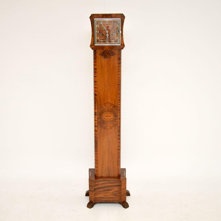 1930's Art Deco Walnut Long Case Grandmother Clock For Sale at 1stDibs
