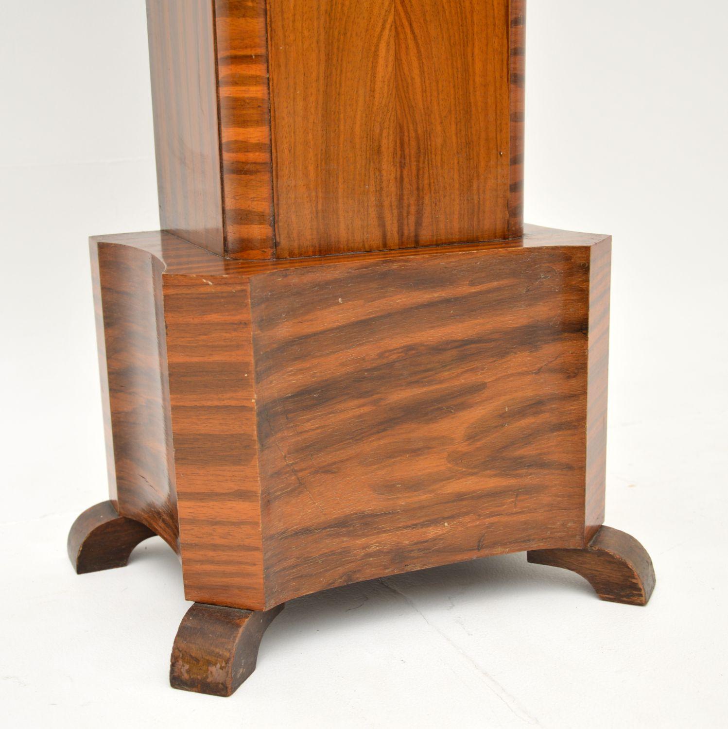 English 1930's Art Deco Walnut Long Case Grandmother Clock