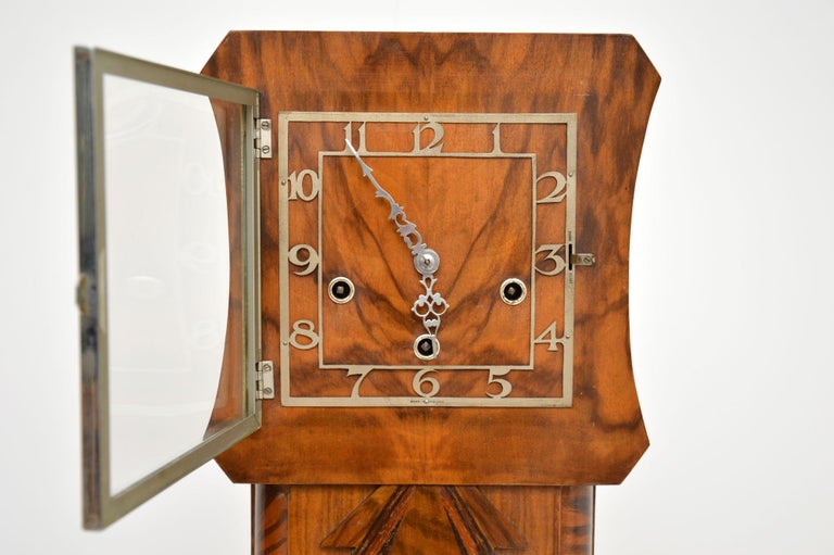 1930's Art Deco Walnut Long Case Grandmother Clock For Sale at 1stDibs