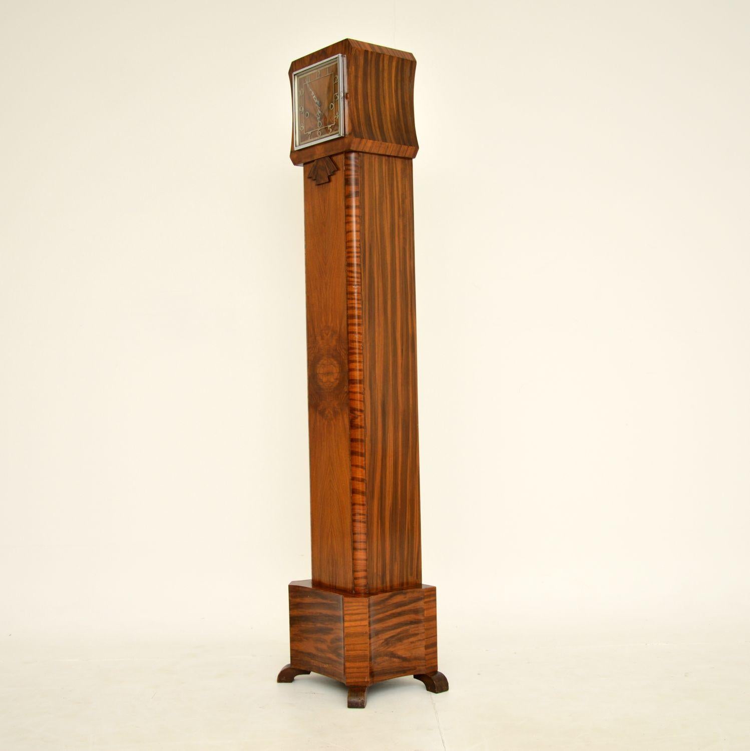 1930's Art Deco Walnut Long Case Grandmother Clock 1