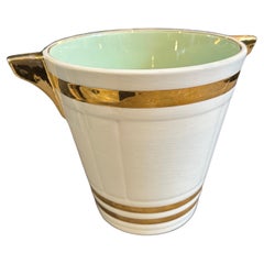 1930s Art Deco White and Gold Ceramic French Champagne Cooler by Sarreguemines