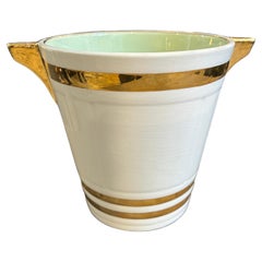 1930s Art Deco White and Gold Ceramic French Champagne Cooler by Sarreguemines