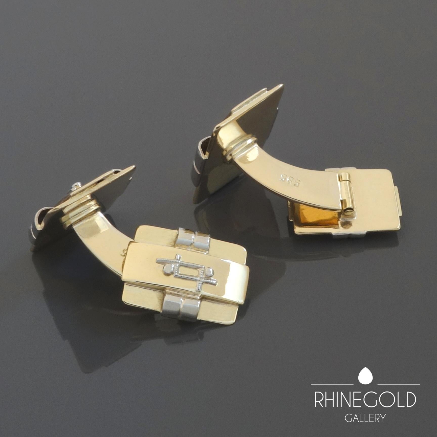 1930s Art Deco White and Yellow Gold Cufflinks In Good Condition For Sale In Dusseldorf, NRW