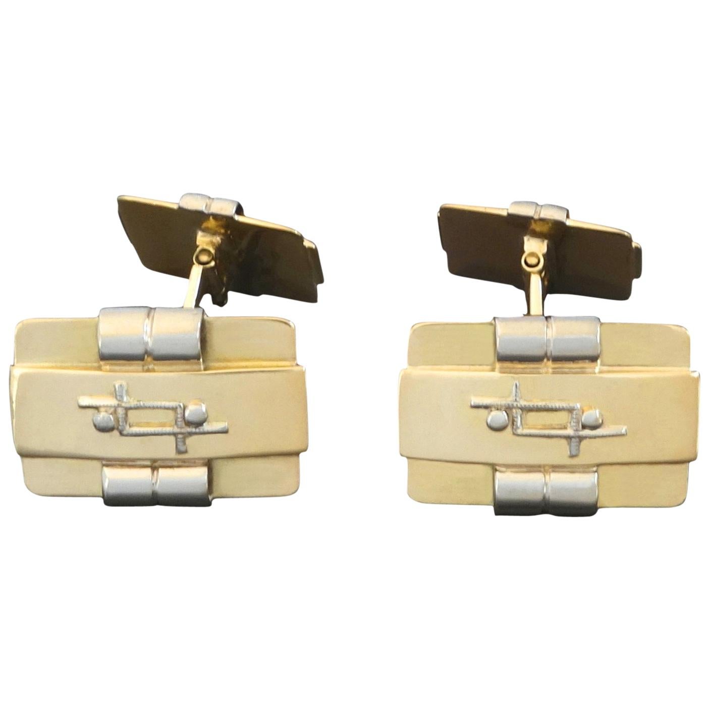 1930s Art Deco White and Yellow Gold Cufflinks For Sale