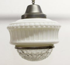 1930s Art Deco White Milk Glass Ice Cream Parlor Barrel Pendant Light Fixture