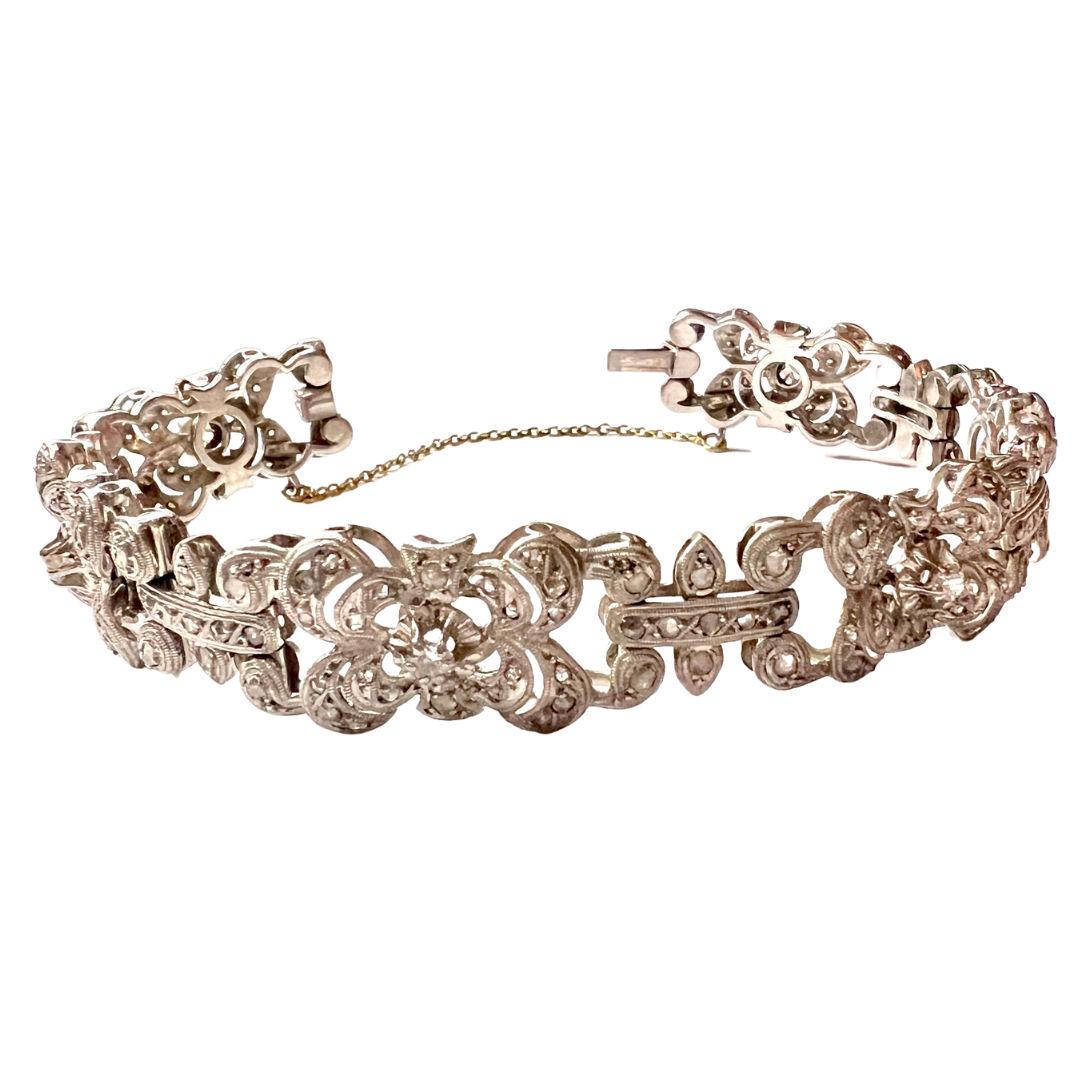 1930s Art Deco with Simple and Rose-Cut Diamonds Gold Bracelet In Good Condition For Sale In MADRID, ES
