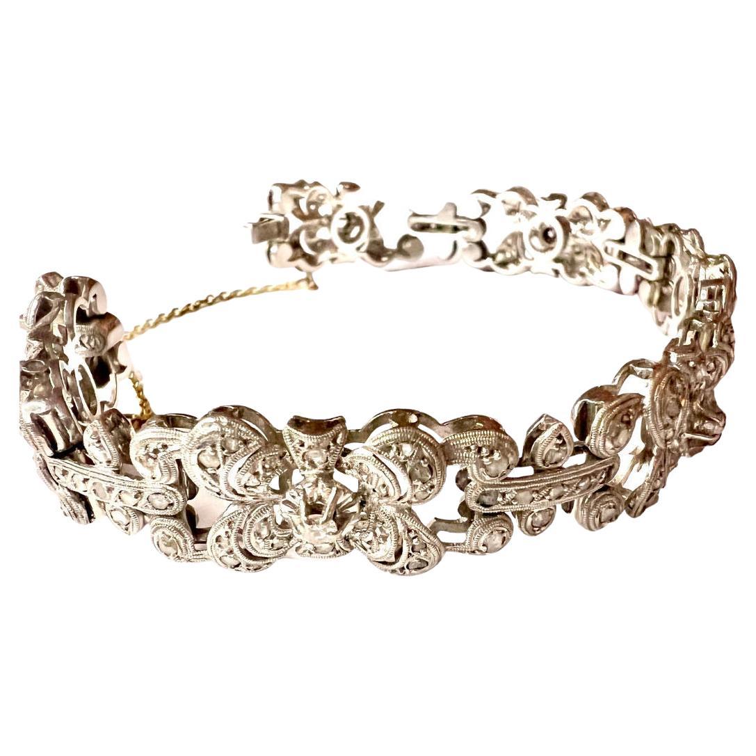 1930s Art Deco with Simple and Rose-Cut Diamonds Gold Bracelet For Sale