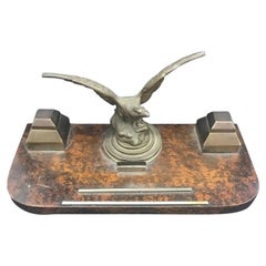 1930s Art Deco Wood and Brass Italian Inkstand