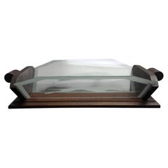 1930s Art Deco Wood and Greyhounds Etched Glass French Centerpiece