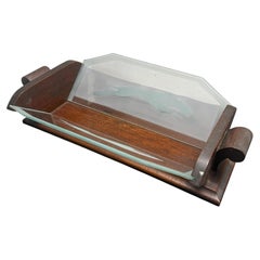 1930s Art Deco Wood and Greyhounds Etched Glass French Centerpiece