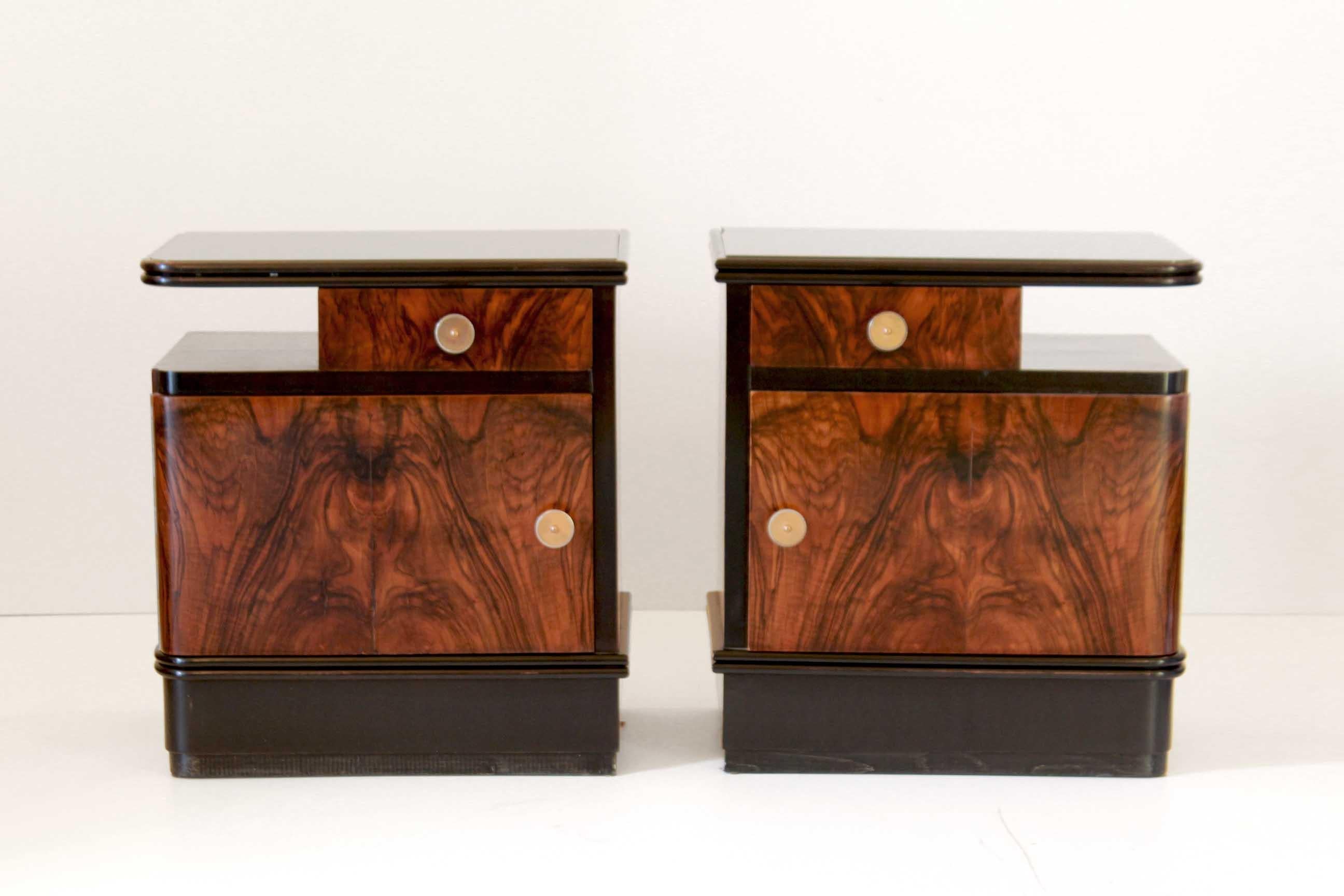 1930s Art Deco Wood and Opaline Night Stands, Set of Two 8