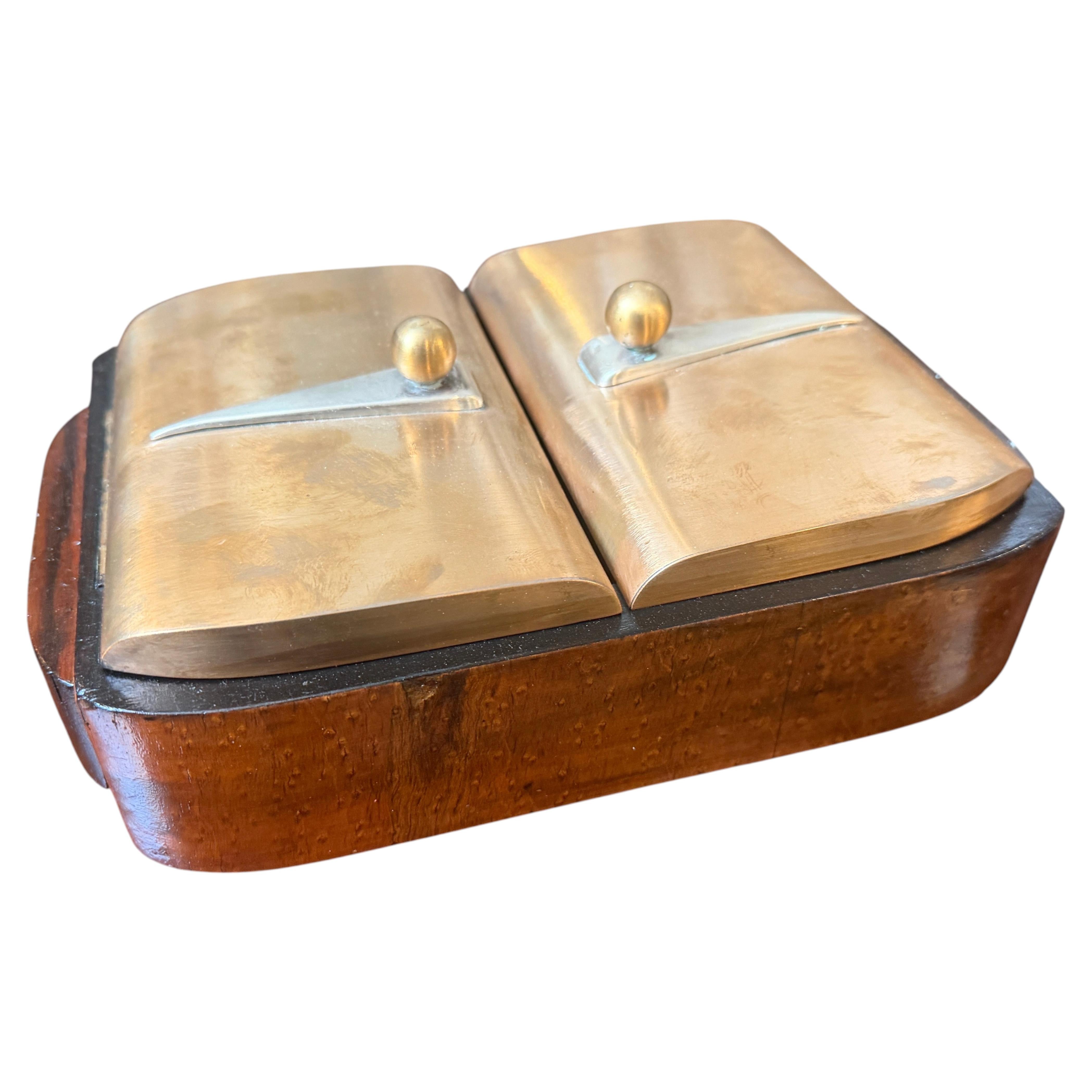 1930s Art Deco Wood Brass and Sterling Silver Italian Cigarette Box