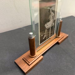 1930s Art Deco Wood, Chromed Metal and Glass French Picture Frame