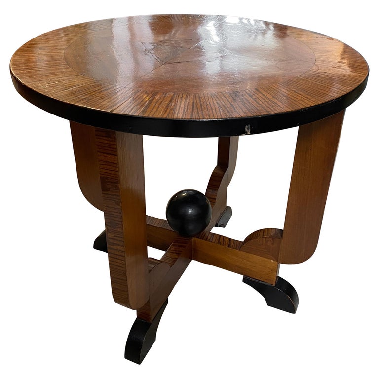 1930s Art Deco Wood Italian Round Side Table For Sale
