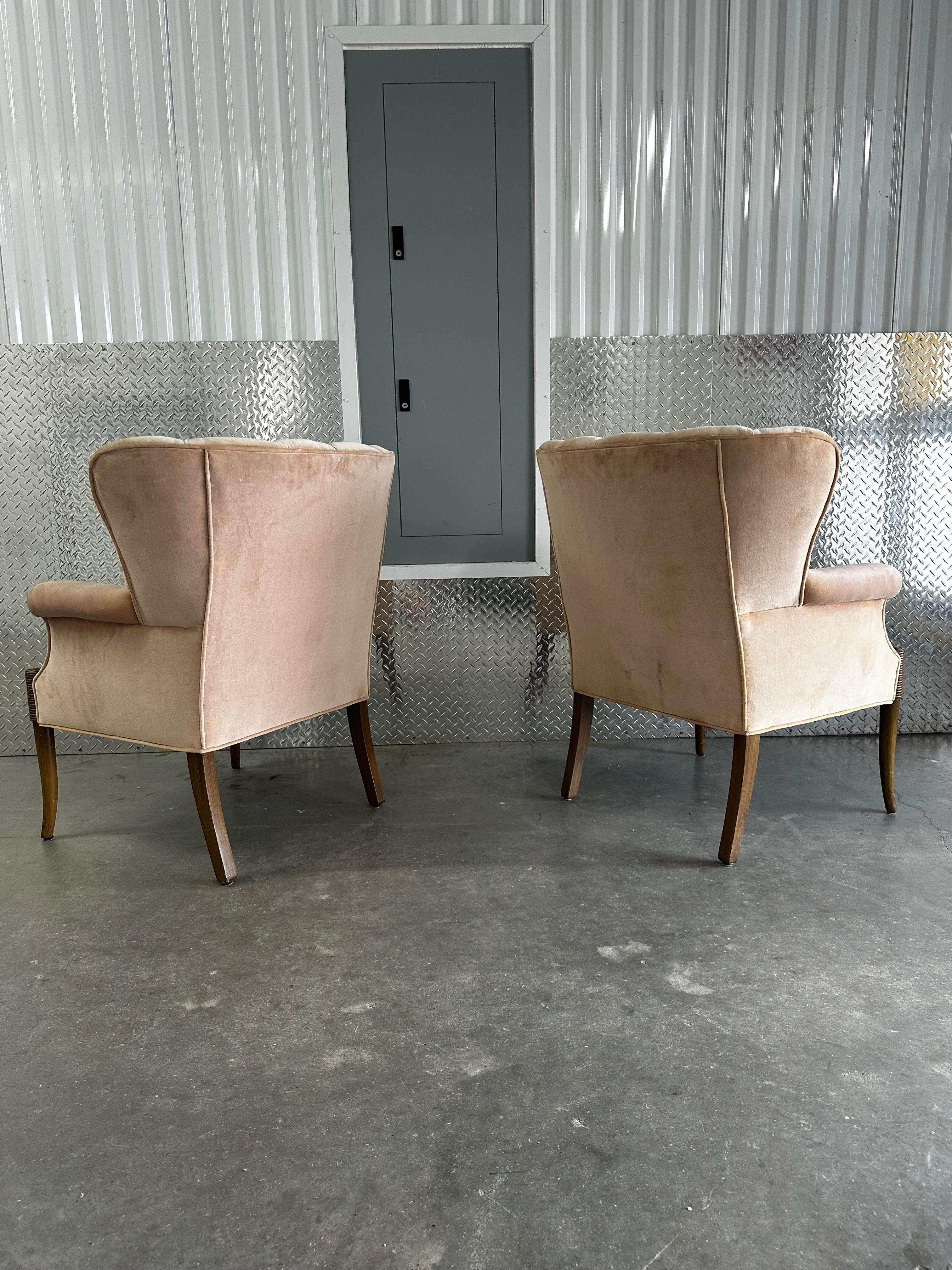 1930s Art Deco Sculptural Pink Velvet Paul Follot Style Arm Chairs, Set of 2 For Sale 2