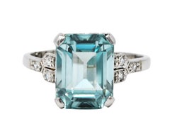 1930's Art Deco Zircon Diamond Platinum Gemstone Ring