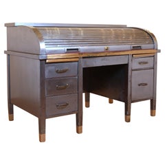 1930s Art Metal Co. Steel Roll Top Office Desk