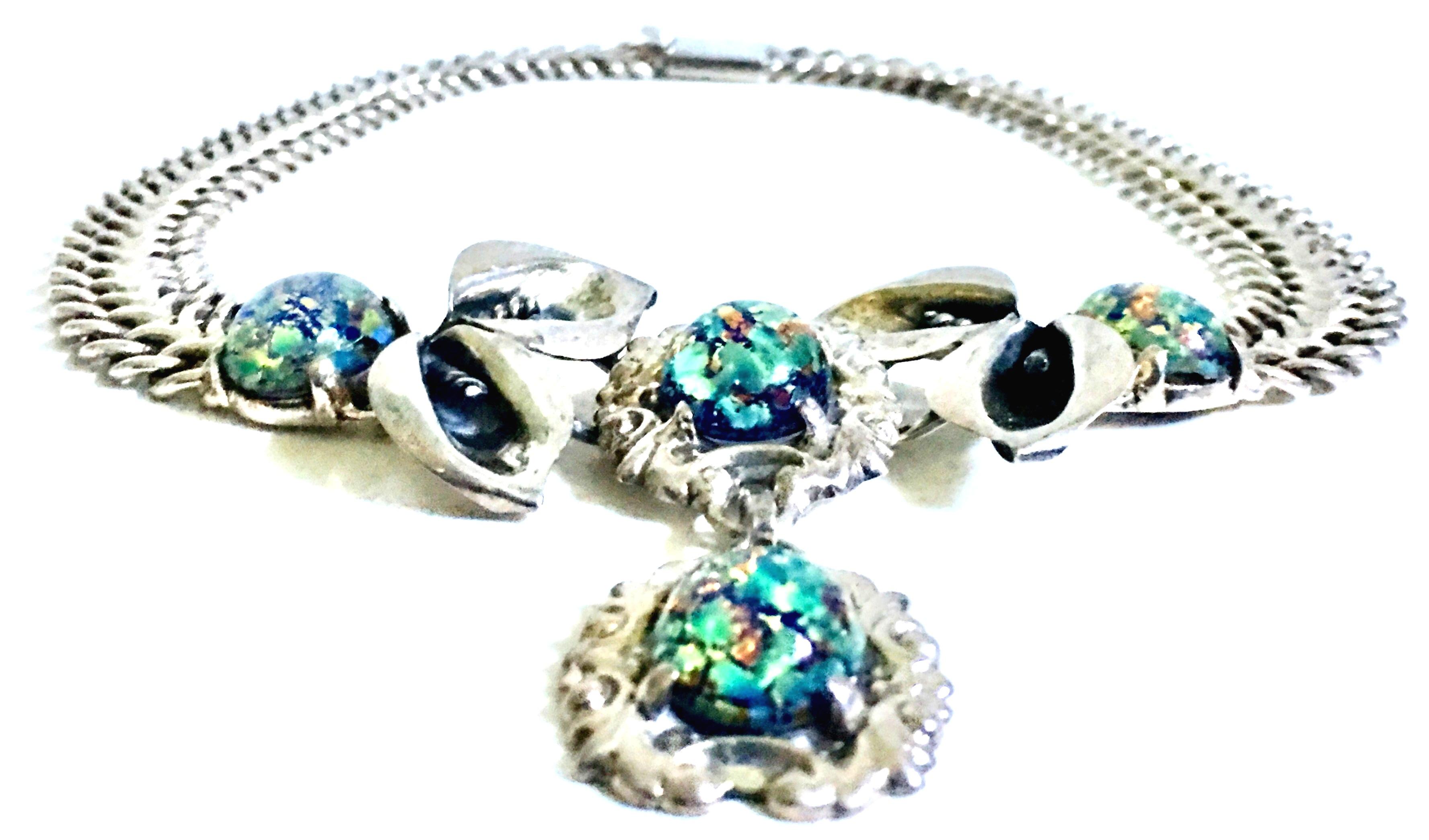 1930'S Art Noueveau Sterling Silver Art Glass Choker Necklace-Signed In Good Condition For Sale In West Palm Beach, FL