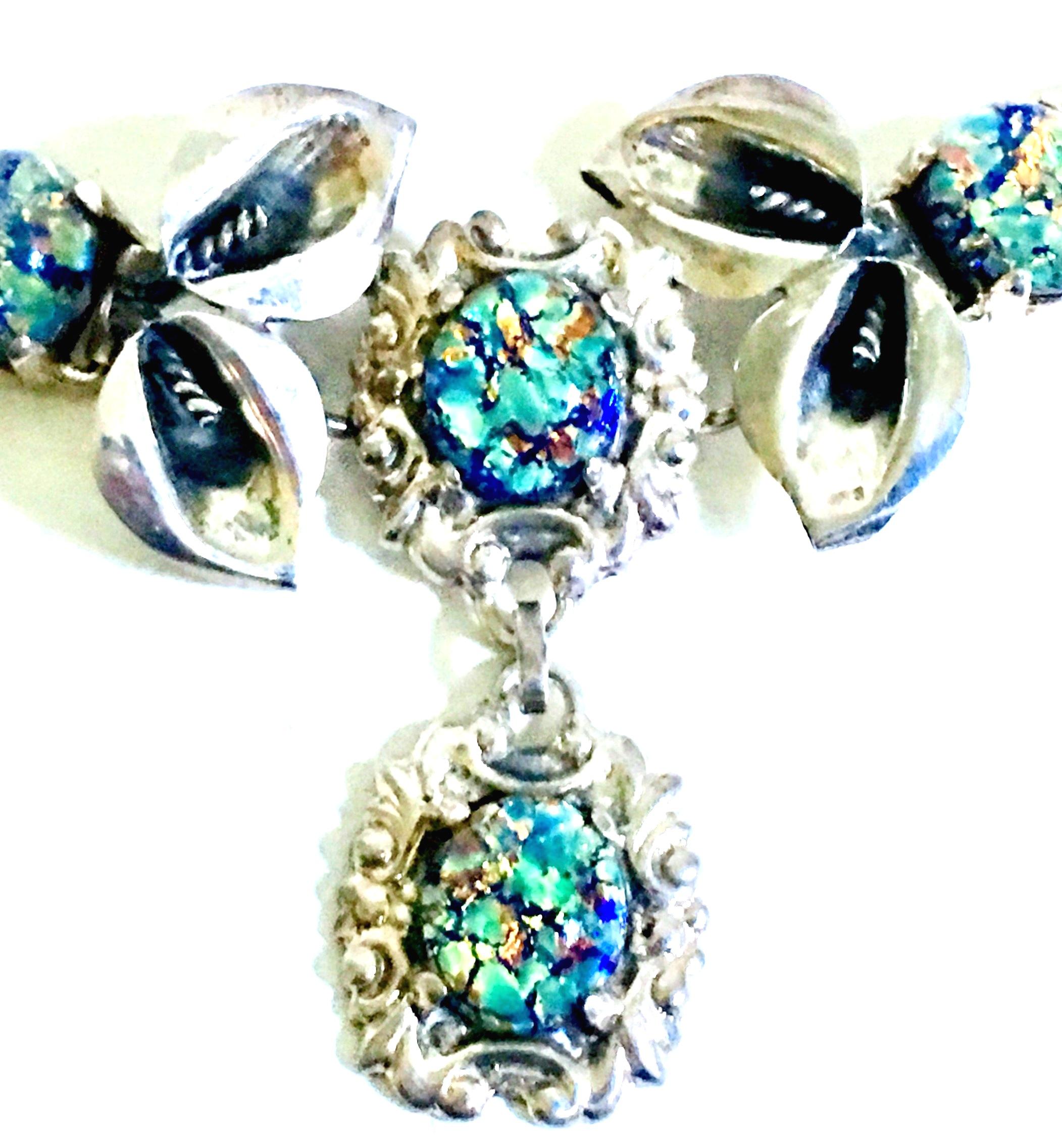 1930'S Art Noueveau Sterling Silver Art Glass Choker Necklace-Signed For Sale 3