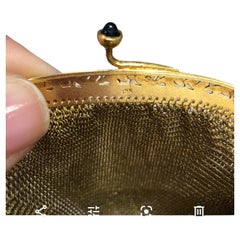 Vintage 1930s Art Nouveau French Bag Coín Purchase Yellow Gold 18K  and Sapphire