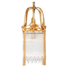 1930s Art Nouveau Gilt Bronze Chandelier with Prisms