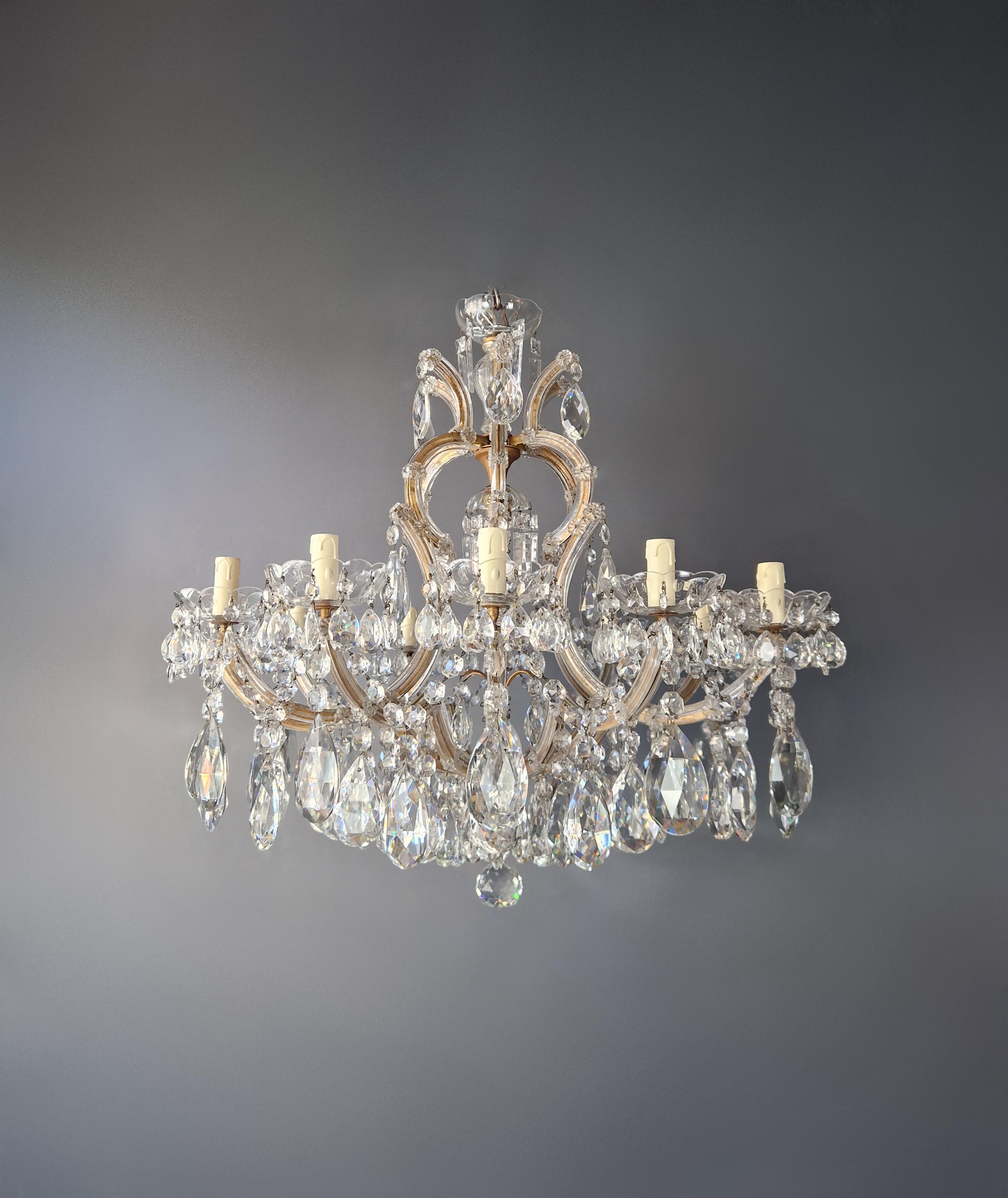 American Classical 1930s Art Nouveau Maria Theresa Crystal Chandelier lustre Brass Glass  For Sale