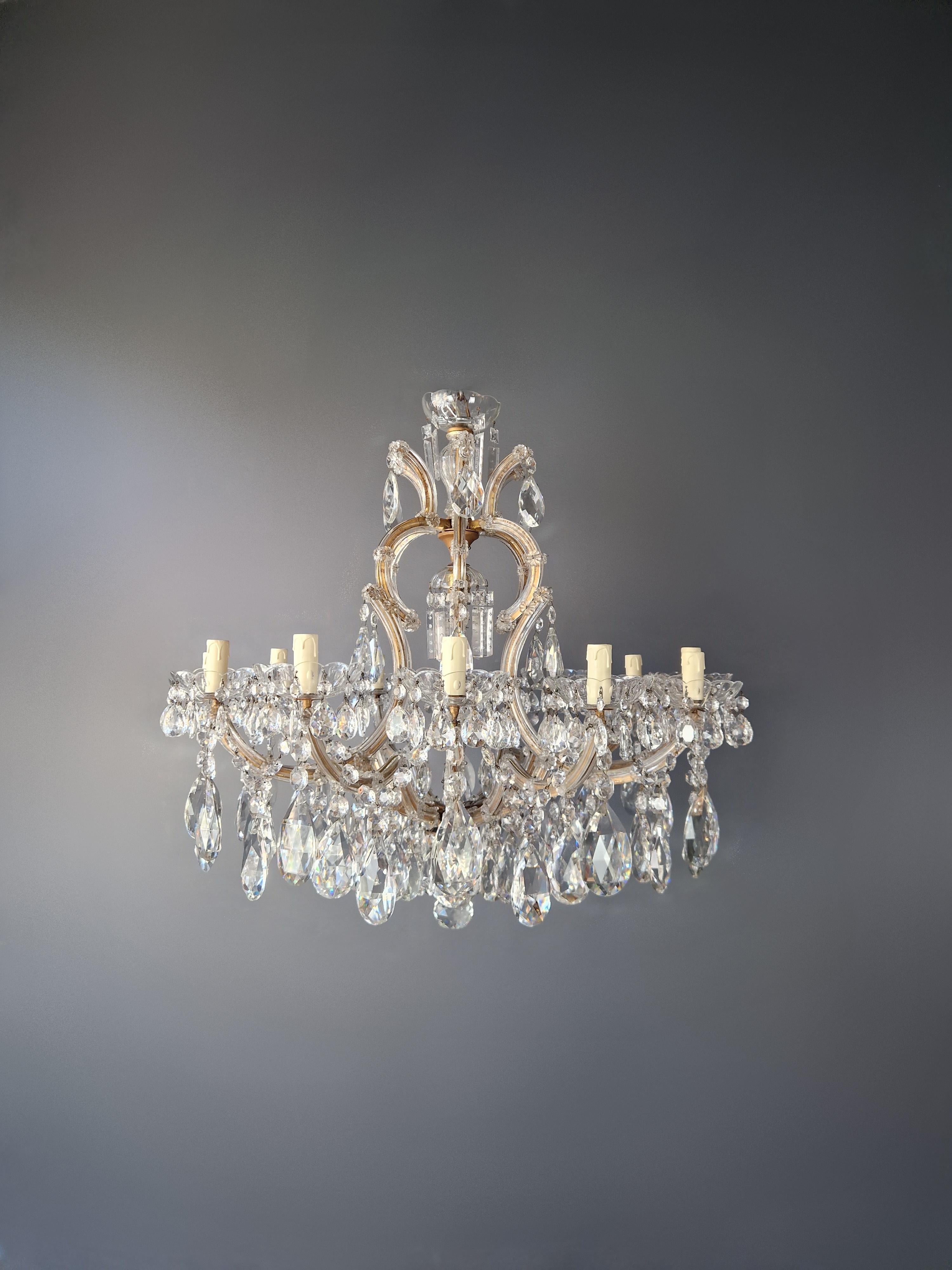 European 1930s Art Nouveau Maria Theresa Crystal Chandelier lustre Brass Glass  For Sale