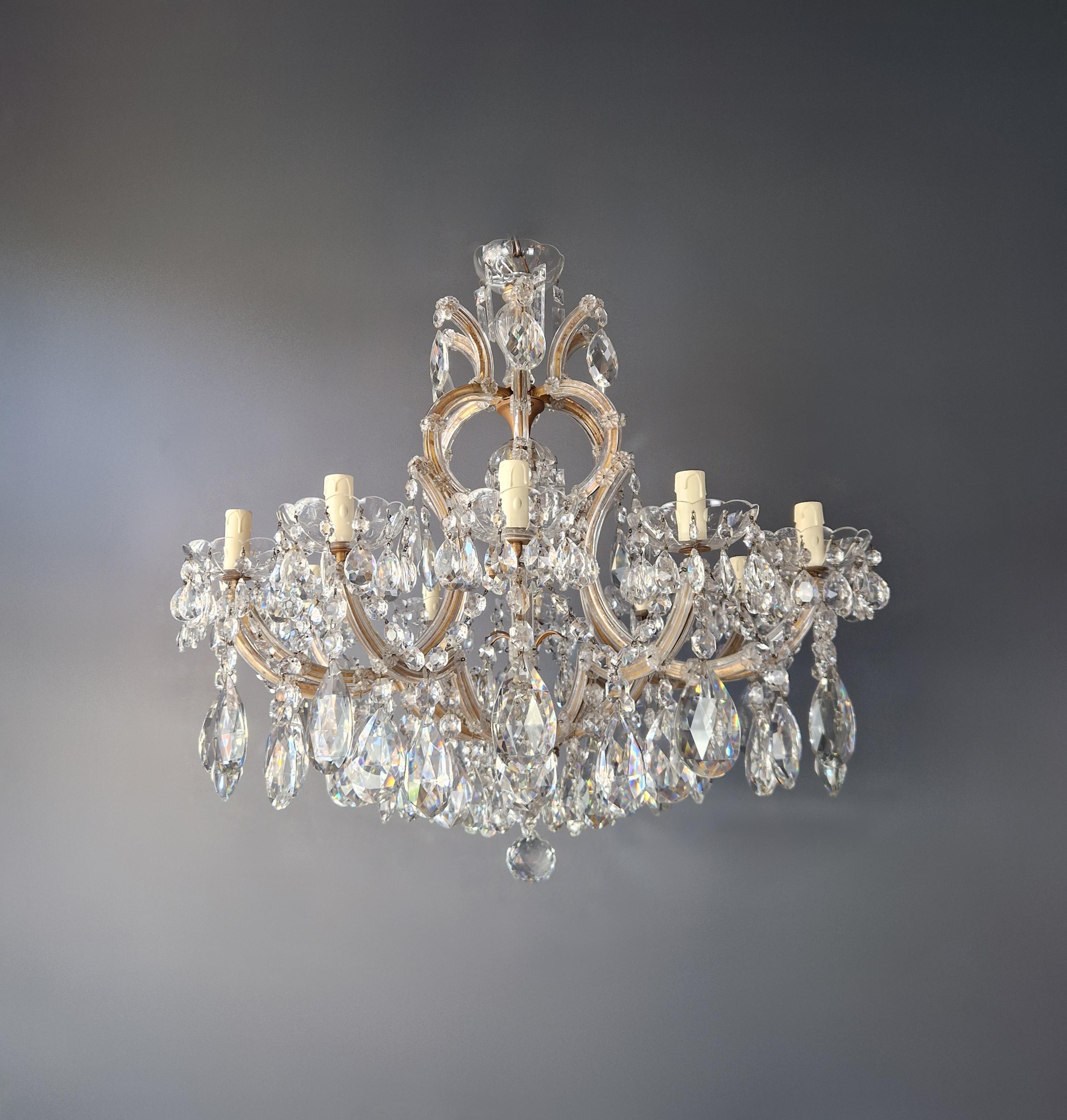Hand-Knotted 1930s Art Nouveau Maria Theresa Crystal Chandelier lustre Brass Glass  For Sale