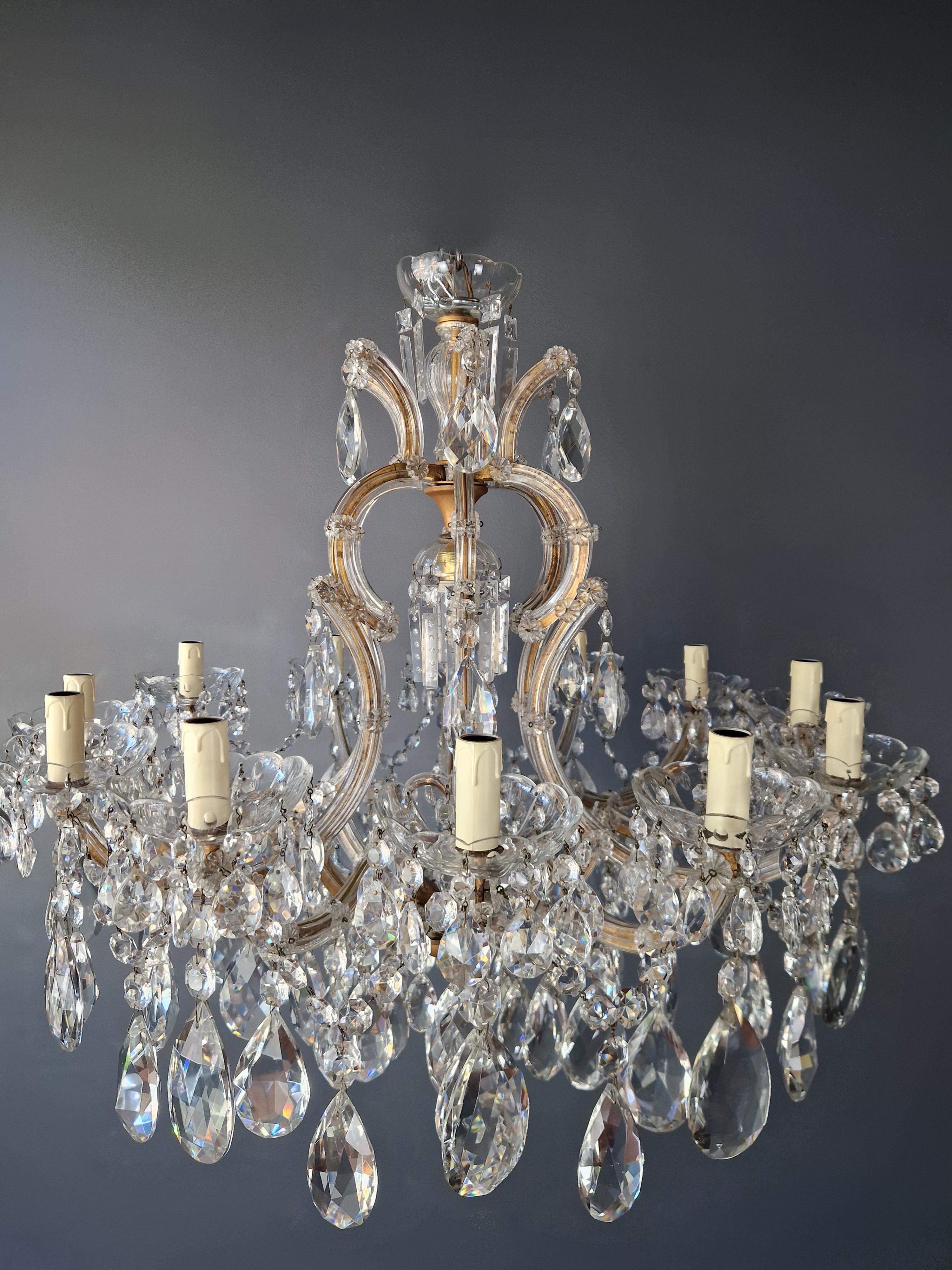 1930s Art Nouveau Maria Theresa Crystal Chandelier lustre Brass Glass  In Good Condition For Sale In Berlin, DE