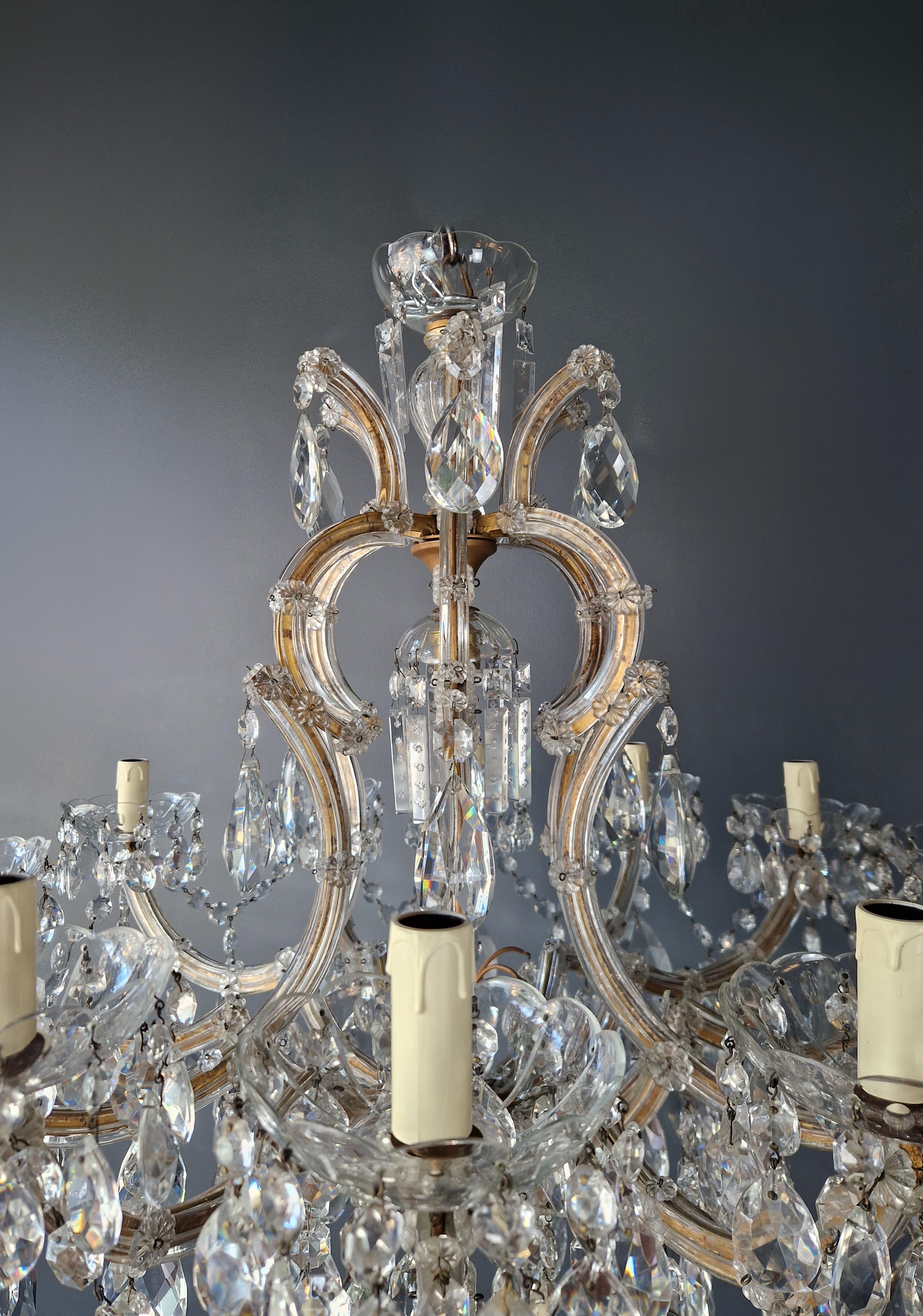 Mid-20th Century 1930s Art Nouveau Maria Theresa Crystal Chandelier lustre Brass Glass  For Sale