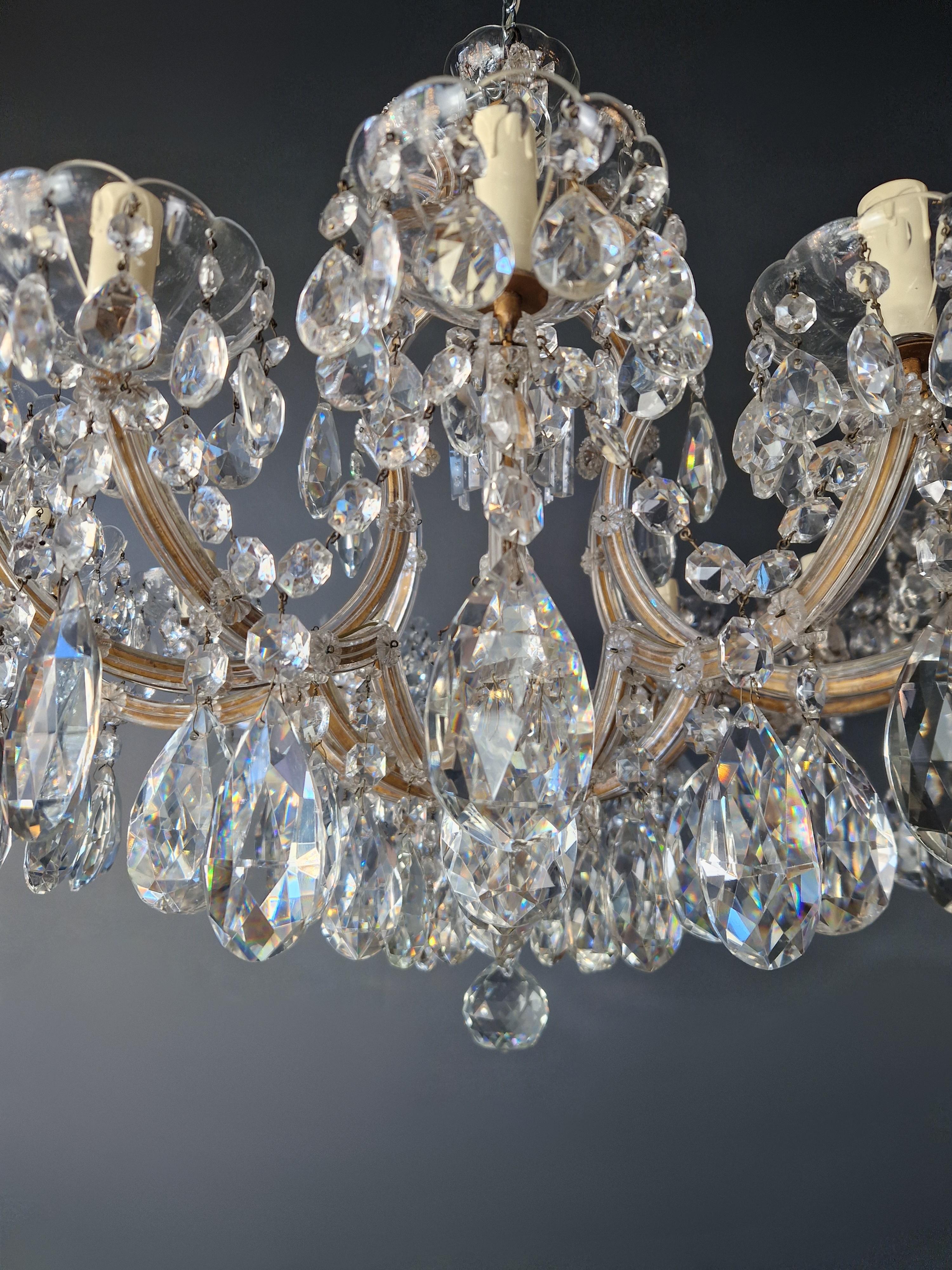1930s Art Nouveau Maria Theresa Crystal Chandelier lustre Brass Glass  For Sale 2