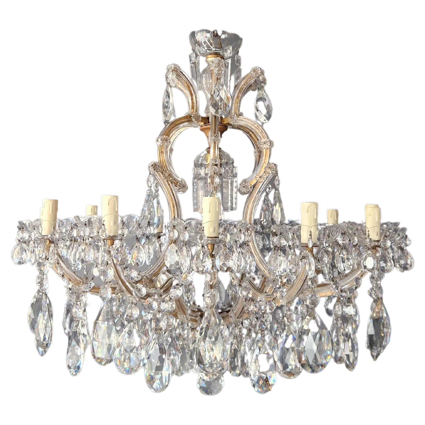 1930s Art Nouveau Maria Theresa Crystal Chandelier lustre Brass Glass 