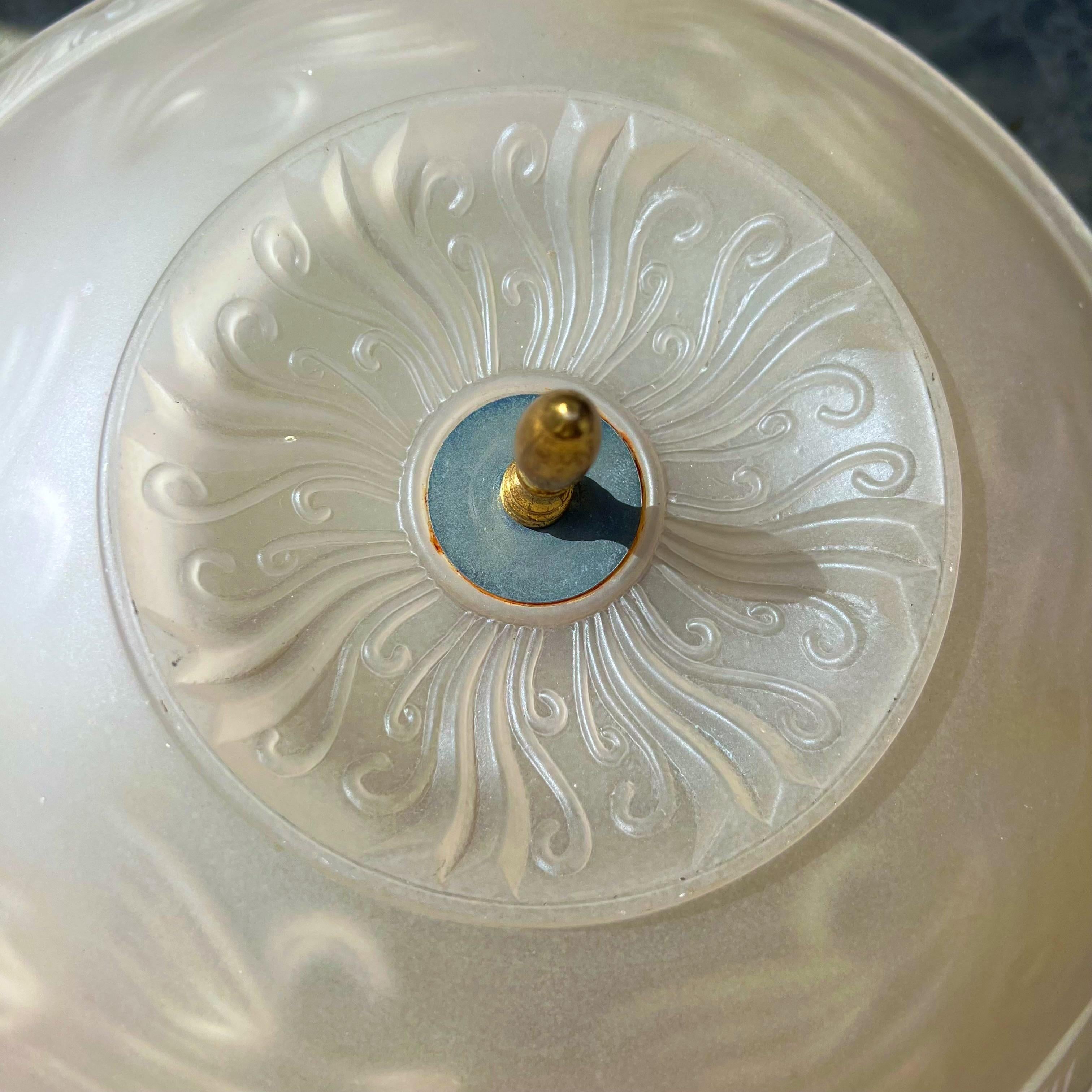1930s Art Nouveau Pink Flush Ceiling Light In Good Condition In Charleston, SC