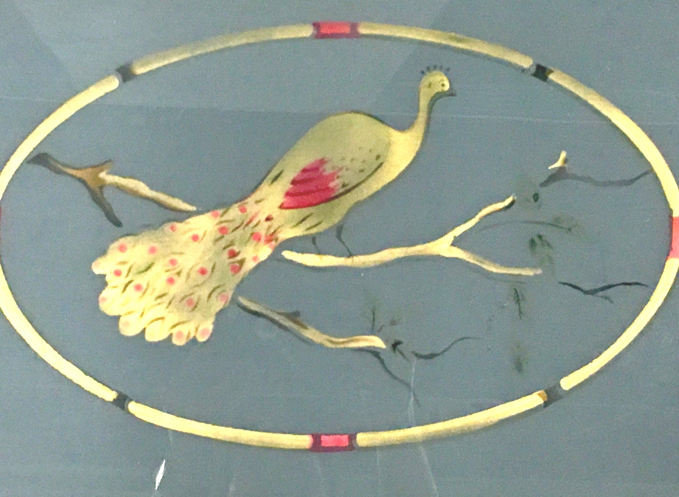 1930s Art Nouveau Reverse Painted Glass and Giltwood 