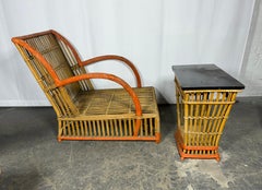 1930's Art Deco Split Reed / Stick Wicker Chair  and End Table. Ypslianti