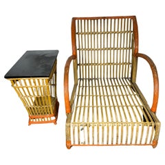 1930's Art Deco Split Reed / Stick Wicker Chair  and End Table. Ypslianti 
