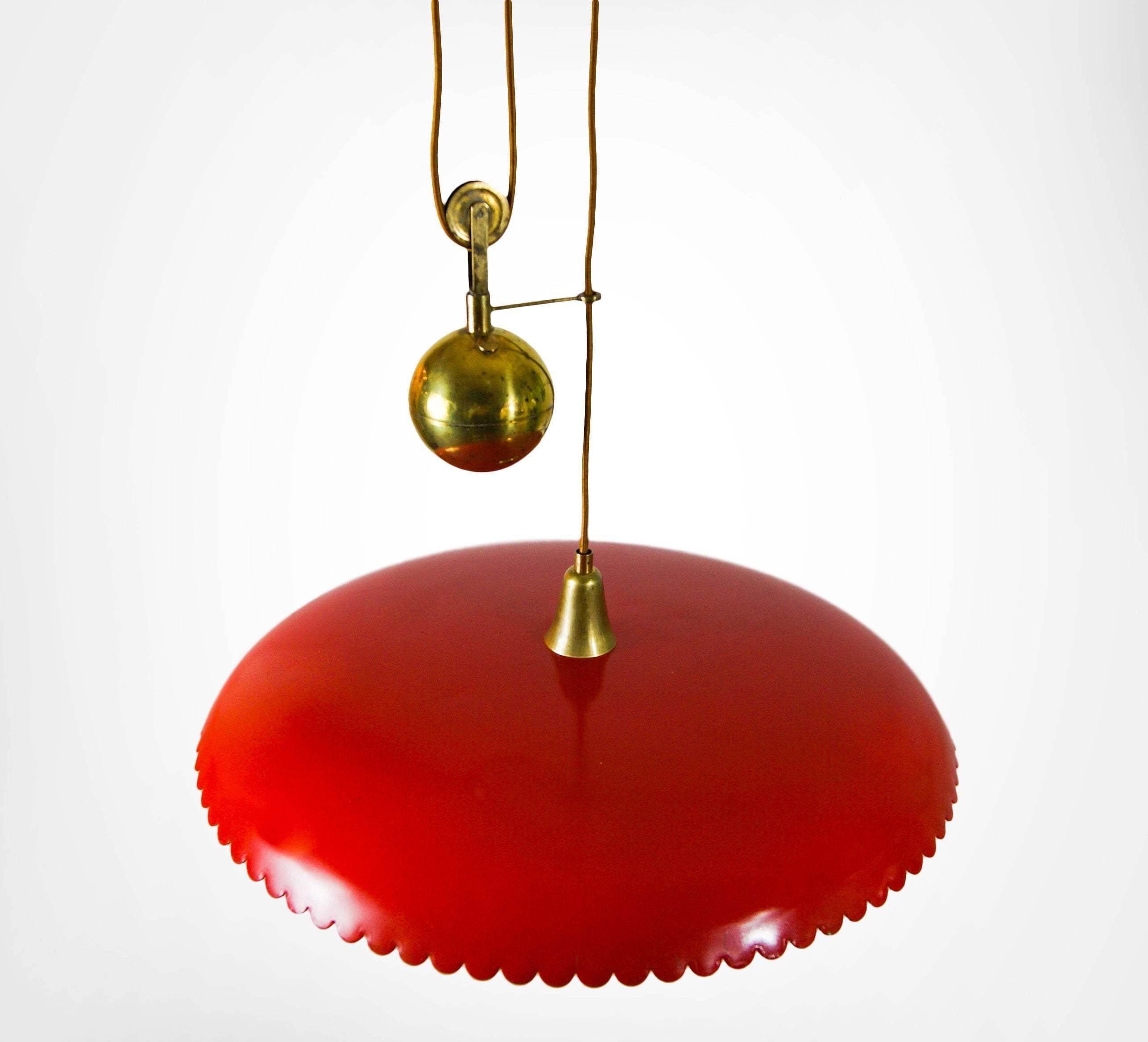 Enameled 1930s Arteluce Counterbalance Suspension Pendant Lamp Gino Sarfatti Model 2044
