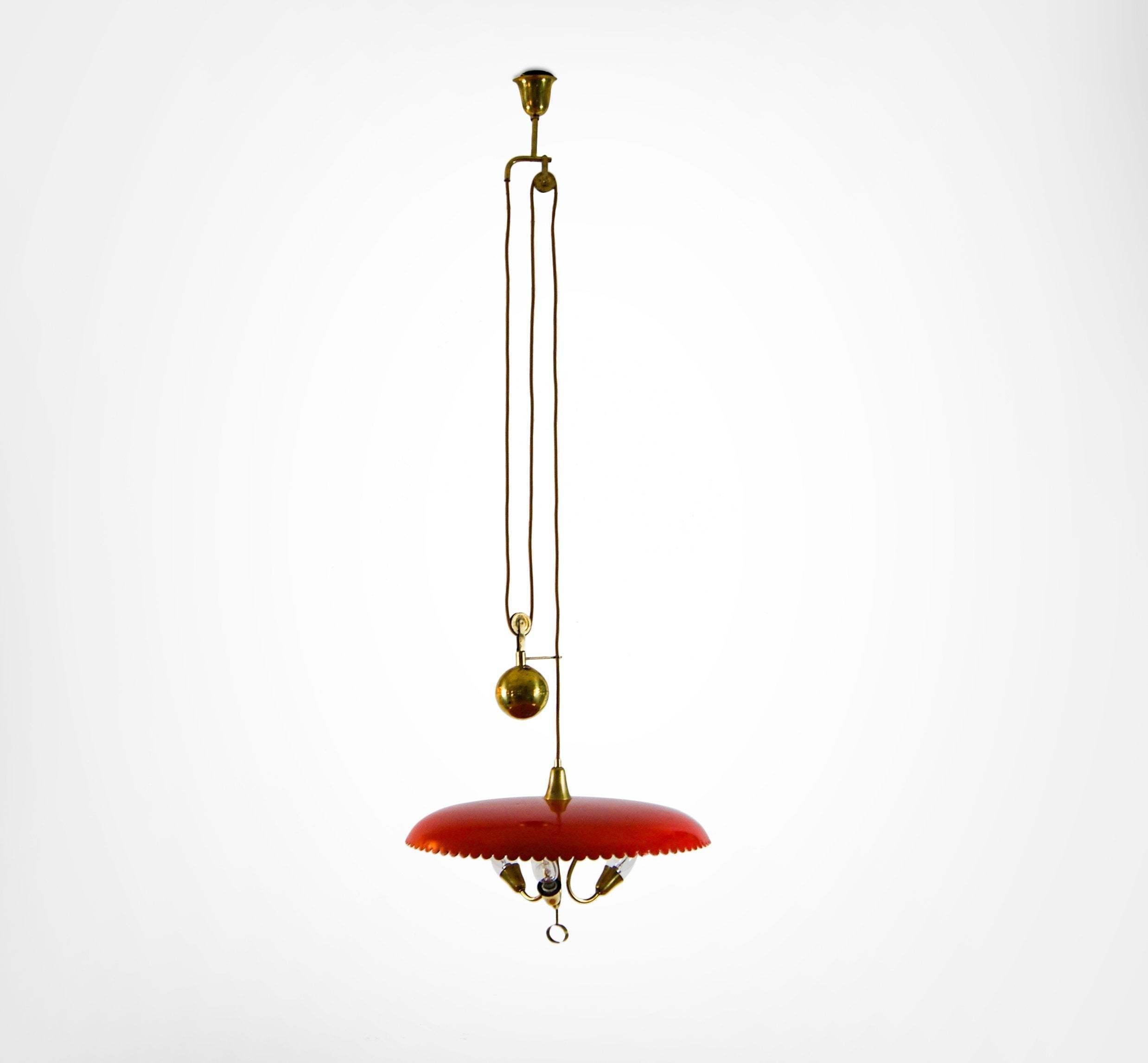 Brass 1930s Arteluce Counterbalance Suspension Pendant Lamp Gino Sarfatti Model 2044