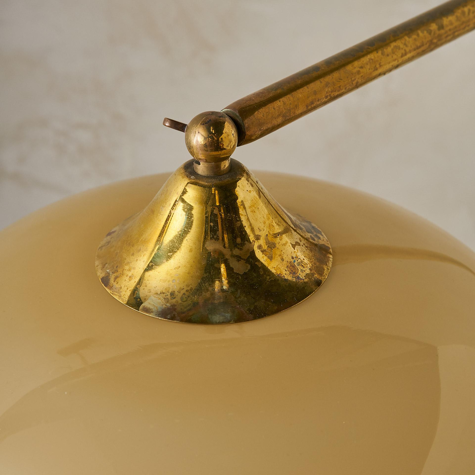 Art Nouveau 1930s Articulating Brass Floor Lamp with Opaline Shade