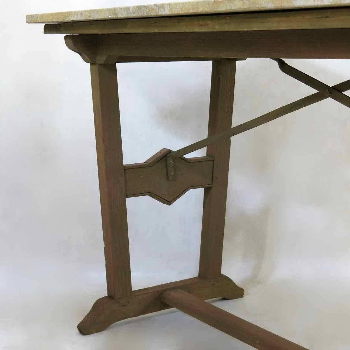 Painted 1930s Arts & Crafts Bistro Table with Marble Top from France For Sale