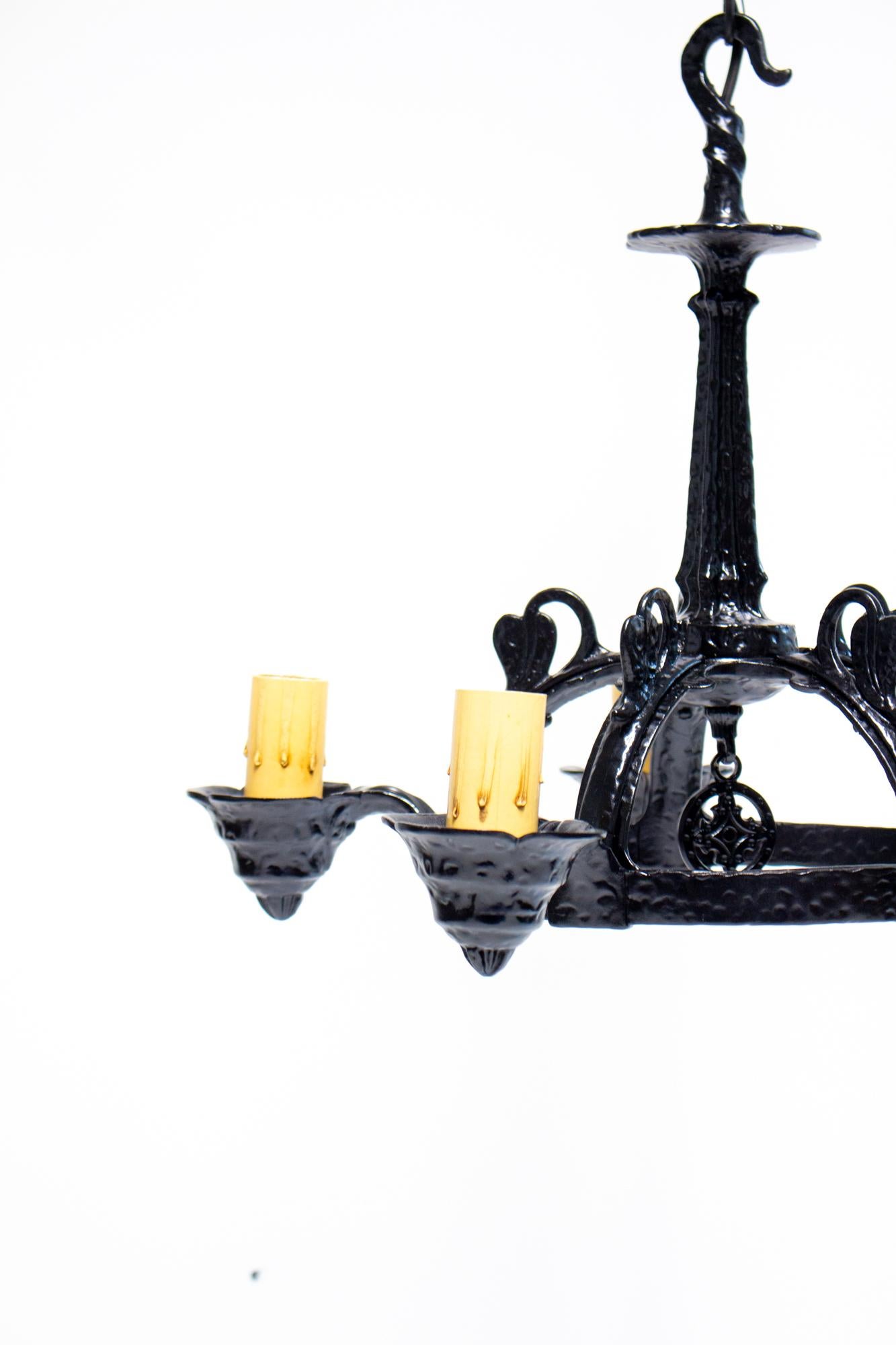 1930's Arts and Crafts Black Virden Chandelier In Excellent Condition For Sale In Canton, MA