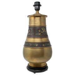 Vintage 1930s Asian Bronze Lamp with Cloisonnes Enamelled Decorations