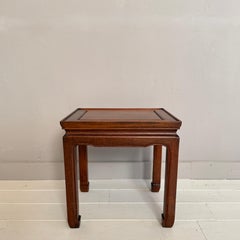 1930s Asian Hardwood Side Table with Carved Apron and Curved Legs