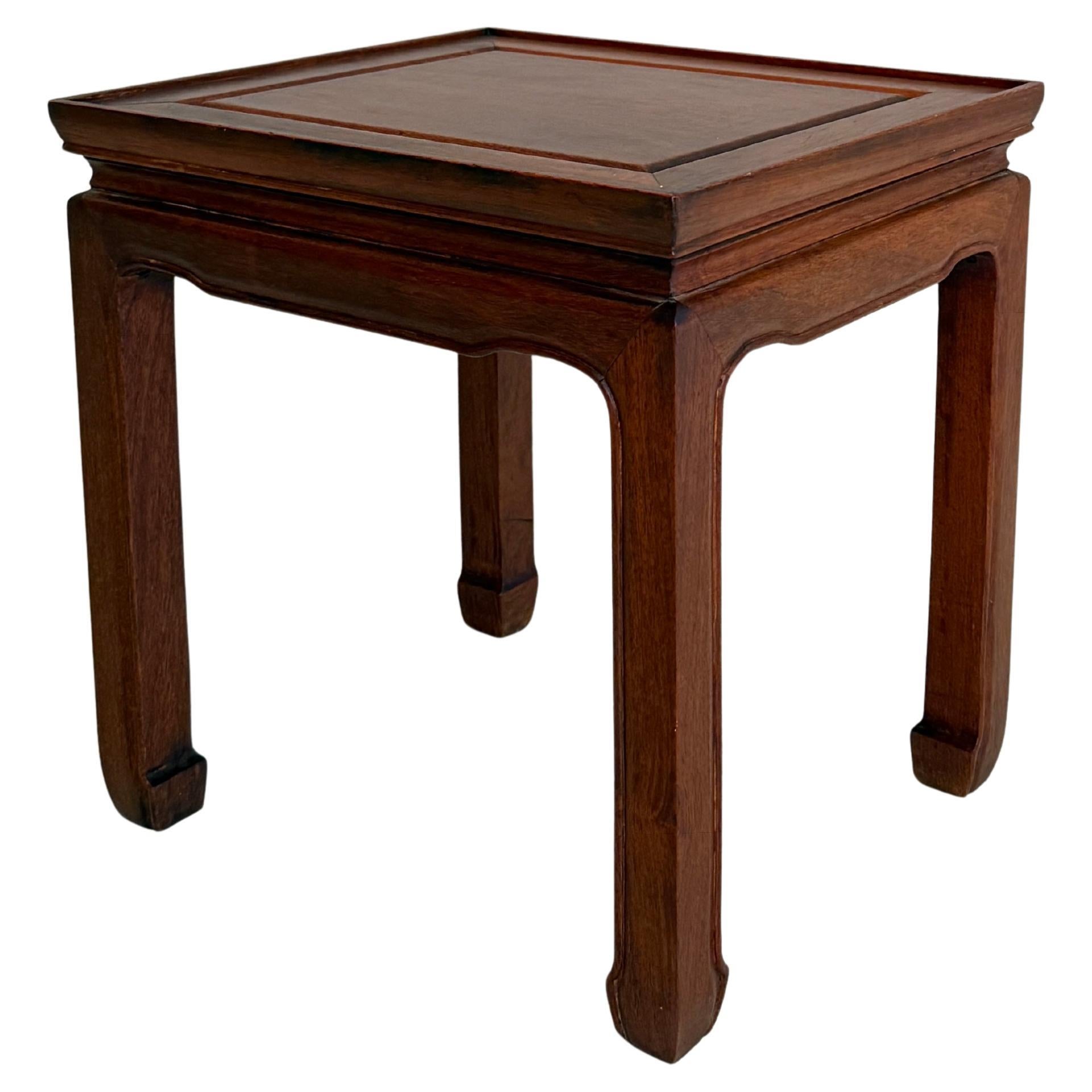 1930s Asian Hardwood Side Table with Carved Apron and Curved Legs