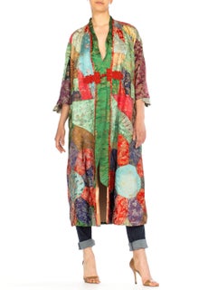 MORPHEW COLLECTION Silk Brocade Antique Fabric Patchwork Duster Coat