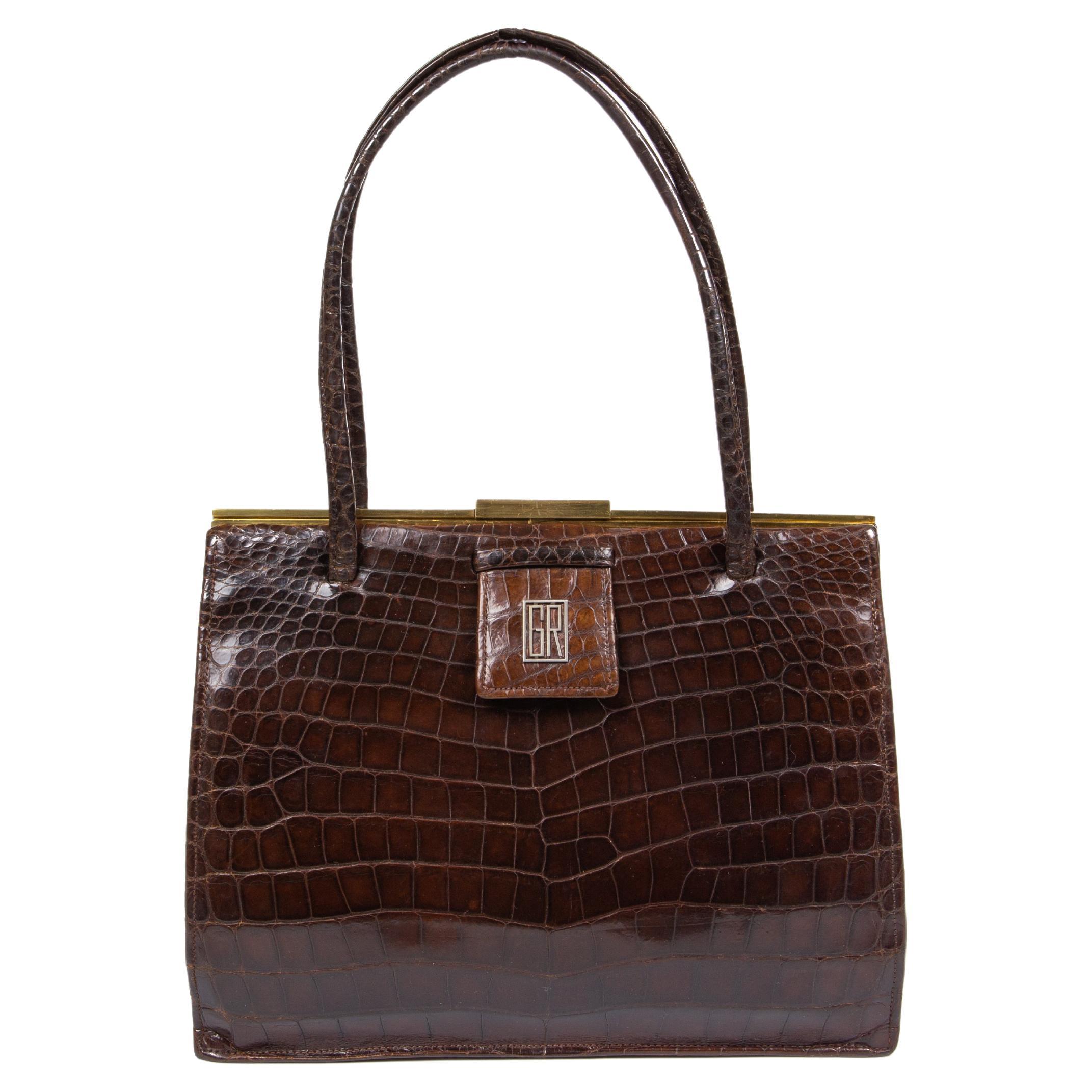 1930s Asprey Brown Crocodile Handbag  For Sale