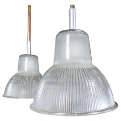 1930s Authentic French Holophane Industrial Factory Lights on Copper Pipe