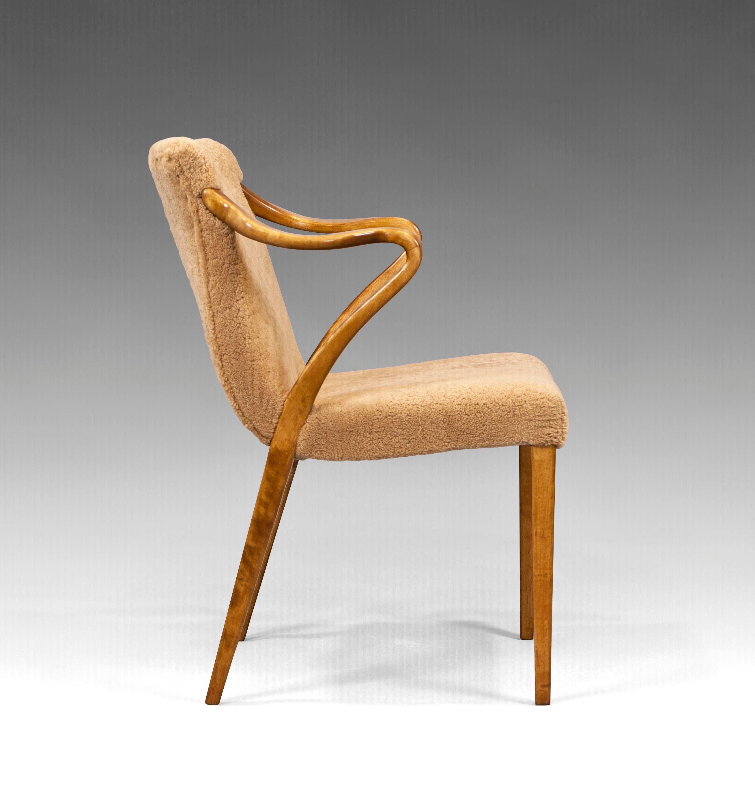 Mid-Century Modern 1930's Axel Larsson ''1522'' Chair in Stained Birch and Sheepskin